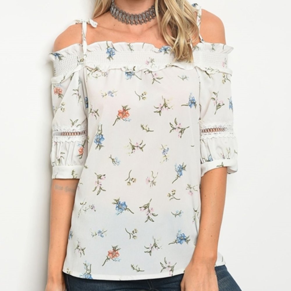Cold Shoulder white floral top